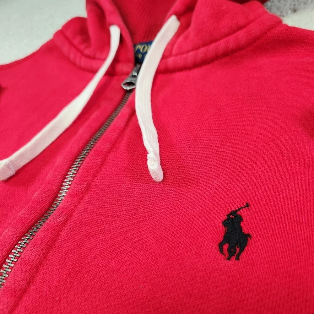 Polo Ralph Lauren Hoodie Men Small Thermal Hood Full Zip‎ Cotton Fleece Red